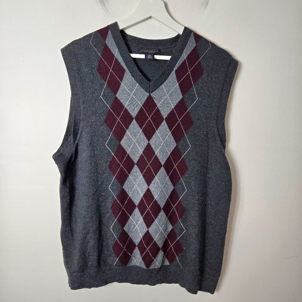 Banana Republic Size L Silk Cashmere Argyle Gray Sweater Vest Men's